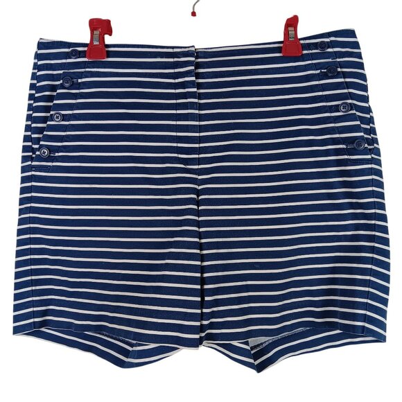 Talbots Striped Navy White Cracker Jack Shorts Side Button Pockets Size 12 - Picture 1 of 8